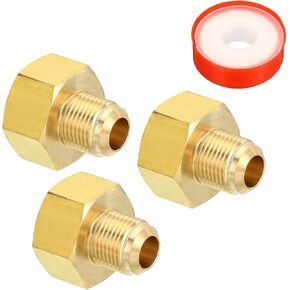 PATIKIL 3/8 SAE Male x 1/2 SAE Female Brass Flare Tube Fitting, 2 Pack Pipe Fitting Reducer Gas Adapter Hex Coupling with PTFE Tape for HVAC Fuel Oil Air Natural Gas Line Connection