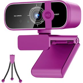 C28 1080P Webcam with Privacy Cover and Tripod Stand, PC Camera with Noise-Canceling Mic, Auto Light Correction,Plug and Play, Web Camera for Streaming, Zoom/Skype/Facetime/YouTube,Pink