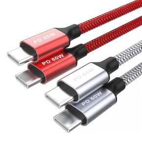 USB C to USB C Cable, New Nylon Braided (6ft, 2-Pack), Compatible with iPhone 15/16 Series, iPad Pro, MacBook Pro, Galaxy S23, Switch, 60W Fast Charging (3A), PD Charging Cable for Phones & Tablets