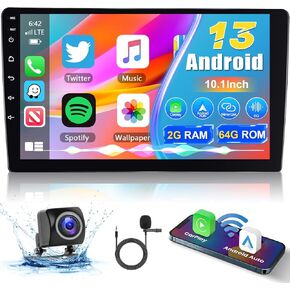 Podofo 4G WiFi 10.1" Android 2 Din Car Stereo with Wireless Apple Carplay & Android Auto,1280*720 IPS Touchscreen Double Din Car Radio Audio with Bluetooth/GPS/Mirror Link/SWC/WiFi+AHD Backup Camera