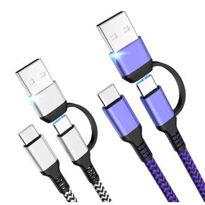 USB C Cable 6FT, 2Pack 60W 2in1 Charging Cable Type C Charger Fast Charging Cable Nylon Braided USB A/C to USB-C Cable for iPhone 15 Pro Max iPad Pro/AIR/Mini 6 MacBook,Samsung Galaxy S24 Ultra