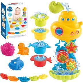 Baby Waterfall Bath Toys for Kids Ages 1-3, Baby Toys 6-12 Months,Ocean Animal Bathtub Sprinkler Toys for Baby Gifts Stacking Cups Beach Pool Toys for Toddlers Gifts 1 2 3 Years Old
