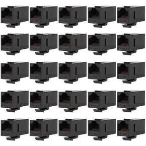 CAT6 RJ45 Keystone Coupler 25-Pack, Female to Female Ethernet Cable Extender, Cat 6 Inline Keystone Jacks for Wall Plate & Patch Panel, Black
