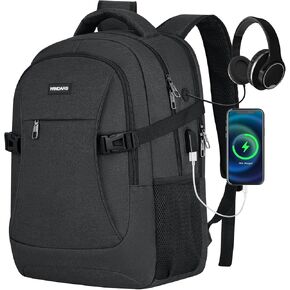 Travel Laptop Backpack, 15.6 Inch Large School Backpacks for Teens Boys, Water Resistant Business Men Computer Bag Durable Women Back Pack with USB Charging Port for College Work, Black