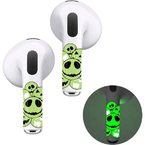 ROCKMAX Luminous Skull Sticker for AirPods 3rd Generation, Cool AirPods 3 Skin Cover Accessories Glow in The Dark, Fancy AirPods Skin Wraps Customization with Easy Installation Tool (249YG)