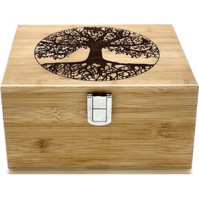 Blake & Lake Tree of Life Large Wooden Decorative Box - Wooden Keepsake Box with Hinged Lid and Metal Latch Wood Storage Boxes with Lid Engraved Design (Dark Pine Wood)