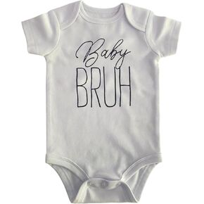 100% Organic Cotton GOTS-Certified BRUH Baby Bruh Onesie, Funny Baby Shower for Baby Bro of Gamer, White