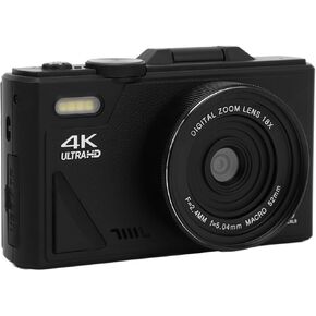 64MP 4K Digital Camera with 18X Zoom, IPS Screen, White Balance, Stabilization, Face Detection for Photography, Vlogging (White)