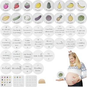 WAYUTO Pregnancy Journey Milestone Cards 8-40 Weeks and First Moment Cards for Baby Weekly Bump Tracker with Wooden Base Photo Prop Cards Gifts for Expectant Moms