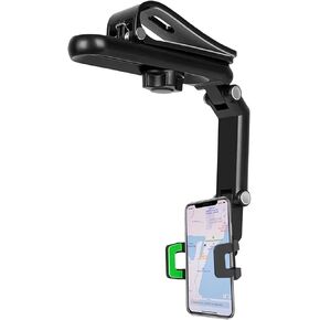 Sun Visor Car Phone Holder, 360° Rearview Phone Holder for Car Sun Visor, Retractable Car Phone Mount Compatible with iPhone/Android/Samsung