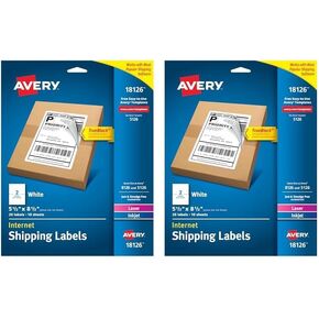 Avery Printable Shipping Labels, 5.5" x 8.5", White, 20 Blank Mailing Labels (18126) (Pack of 2)