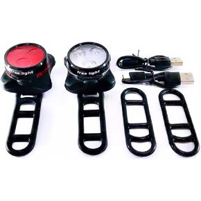 FREE LIGHT LED Bicycle Lights, Front and Rear Bike Lights Set, Black Aluminum Alloy and Durable Plastic, 4 Light Functions, 2 USB Cables Included and 4 Straps. in Saudi Arabia