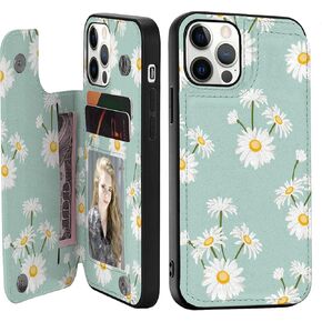 Premium Leather case Compatible with iPhone 13 Pro Max[6.7inch],Flowers Card Holder Wallet Case for Women and Girls,Durable Flip Case with Unique Copyright Floral Design-Black Lace Flowers