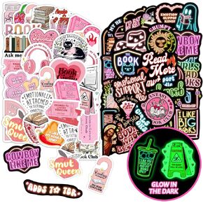 50 PCS Romance Holographic Bookish Stickers for Kindle, Pink and Black Reading Booktok Vinyl Decals for Laptop, Ebook Readers Water Bottles Journal Scrapbook Waterproof
