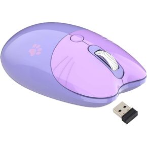 Yoidesu Mouse, BT5.1 2.4GHz Dual Mode Portable Cute Cat Shape Computer Mouse, Silent Click Adjustable DPI Auto Sleep Fashion Portable Mouse for Girl School Office (Violet)