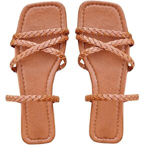 Verdusa Women's Cross Cross Braided Summer Sandals Square Toe Slip On Flat Sandals
