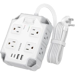 Flat Plug Power Strip Surge Protector, 3-Sided Outlet Extender with 8 AC Sockets 4 USB Ports (2 USB C), 6.5 FT Flat Thin Extension Cord with Multiple Outlets for Home, Office, College Dorm