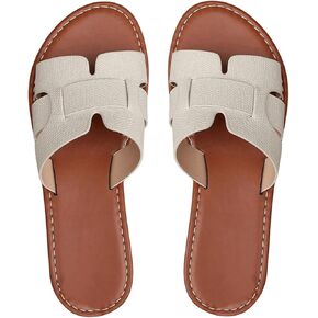 Floerns Women's Open Toe Leather Flat Slide Sandals Summer Beach Slipper