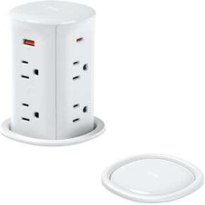 Pop up Outlet for Countertop,3-1/8 inch Hole Desktop Power Grommet, 8 Outlets 4 USB Ports,15Amp Tamper Resistant Receptacle Desk Wire Hole Insert, Space Saver Recessed Outlet for Home, Office