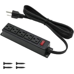 Mountable Power Strip Wall Mount Power Outlets Screw Down Power Socket in Desk Under Cabinet Power Station 5AC Outlet 6.56 Feet Extension Cord, On&Off Switch Black
