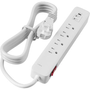3 Prong Power Strip Surge Protector with 4FT Extension Cord, 4 Outlets and 2 USB A Ports + 1 Type-C, Support PD 20W Charging (Type-C), 45 Degree Plug, 1875W/15A, Overload Surge Protection, ETL Listed