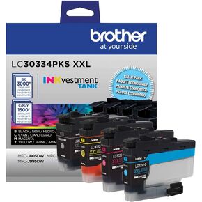 Brother Genuine LC30334PKS 4-Pack, Super High-Yield INKvestment Tank Ink Cartridges; Includes 1 Cartridge Each of Black, Cyan, Magenta & Yellow, Page Yield Up to 1,500 Pages/Cartridge, LC3033