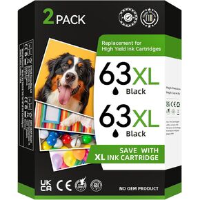 63XL لخرطوشة الحبر الأسود HP 63XL حبر HP 63 HP63XL HP63 عالية الإنتاجية مناسبة لطابعة HP Envy 4520 4512 4511 4524 4522 OfficeJet 4650 3830 52525 5258 4655 5200 5212 4652 DeskJet 3630 1112 2 أسود)