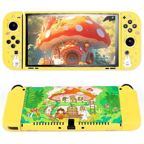 PERFECTSIGHT Designed for Nintendo Switch OLED Protective Case TPU Switch Cases for Girls Boys Kids Cute Kawaii Shell Dockable Case Compatible with Nintendo OLED Switch Cover (Bunny Bear Bakery)