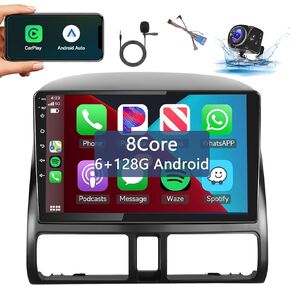 8Core 6+128G Car Stereo for Honda CRV 2002-2006 Wireless Carplay Android Auto,9 inch 1280 * 720P IPS Touch Screen Radio, Android/GPS/WiFi/32band DSP Audio/Bluetooth/SWC/Backup Camera