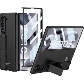 Case for Samsung Galaxy Z Fold 6 with Folding Kickstand, Luxury Slim Case with Built-in Front Screen Protector Hard PC Protective Phone Stand Cover for Samsung Galaxy Z Fold 6 5G(Black)