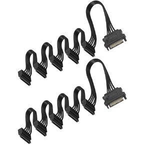 upHere 1 to 5 SATA Power Splitter Cables 19.7 in (500 mm) - 15 Pin Male to Female Power Cable Splitter Powers up to 5 Hard Disk Drive, SSD, Optical Drives (2 Pack, Black)