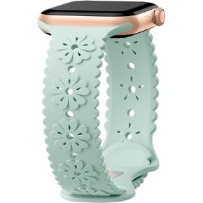 Maledan Cute Lace Silicone Bands Compatible with Apple Watch Bands Women 40mm 41mm 38mm 44mm 45mm 42mm Women, Breathable Hollow-out Embossed Bracelet Strap for iWatch Series 9 8 7 6 5 4 3 2 1 Ultra SE