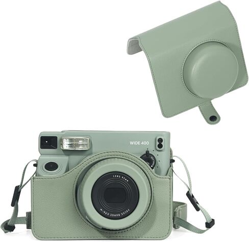 protective case compatible with Fujifilm Instax Wide 400 Instant Film Camera-full cover type with snap button with carring strap retro camera bag synthetic leather Sage Green in Saudi Arabia