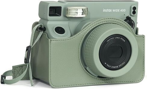 protective case compatible with Fujifilm Instax Wide 400 Instant Film Camera-full cover type with snap button with carring strap retro camera bag synthetic leather Sage Green in Saudi Arabia