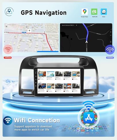 راديو سيارة 8 CORE 6G+128G لسيارة Toyota Camry 2000-2006 مع CarPlay/Android Auto، Podofo 9 بوصة 1280 * 720P IPS شاشة لمس ستيريو Android 13 GPS WiFi Bluetooth DSP SWC + كاميرا احتياطية عالية الدقة in Saudi Arabia