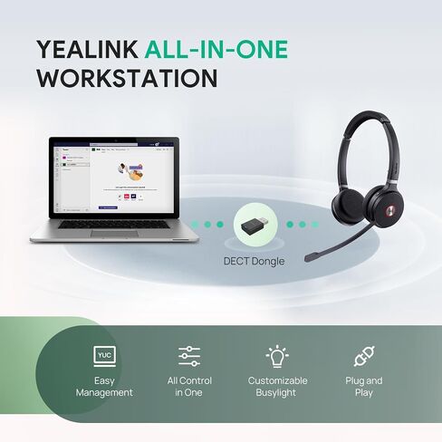 سماعة الرأس اللاسلكية المزدوجة Yealink WH62 لمنصة Zoom المعتمدة ومنصة UC، سماعة عمل DECT مع ميكروفون إلغاء الضوضاء 2X لهاتف IP والكمبيوتر، سماعة مكتب مع نطاق لاسلكي يصل إلى 525 قدمًا in Saudi Arabia