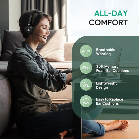 سماعة الرأس اللاسلكية المزدوجة Yealink WH62 لمنصة Zoom المعتمدة ومنصة UC، سماعة عمل DECT مع ميكروفون إلغاء الضوضاء 2X لهاتف IP والكمبيوتر، سماعة مكتب مع نطاق لاسلكي يصل إلى 525 قدمًا in Saudi Arabia