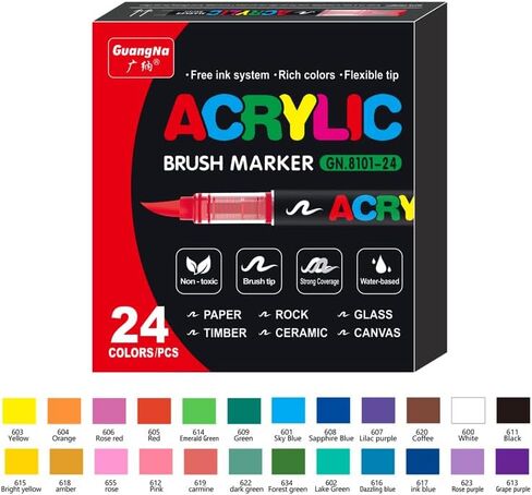 Guangna Acrylic Paint Markers Brush Tip, 72 Vivid Colors with Direct-Liquid Ink Control System, Professional-Grade Paint Pen for Rock Painting, Canvas, Glass, Plastic, Fabric & Creative Crafts in Kuwait