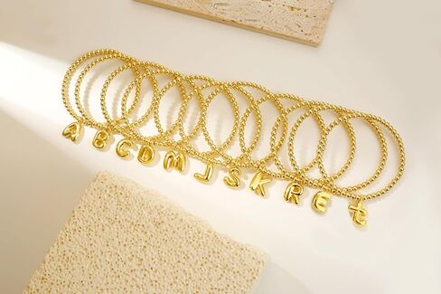 CONRAN KREMIX Gold Initial Bracelets For Women Girls Bubble Balloon Letter Charm Stretch Beaded Bracelet Womens Gift in Kuwait