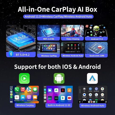 Magic Carplay Ai Box 2.0 Max، CarPlay AI Box يدعم بطاقة Netflix/YouTube/Hulu/Tiktok/TF وما إلى ذلك، Qualcomm Multi-Core Wireless Carplay ومحول Android Auto لسيارات Carplay السلكية OEM in Saudi Arabia