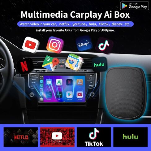 Magic Carplay Ai Box 2.0 Max، CarPlay AI Box يدعم بطاقة Netflix/YouTube/Hulu/Tiktok/TF وما إلى ذلك، Qualcomm Multi-Core Wireless Carplay ومحول Android Auto لسيارات Carplay السلكية OEM in Saudi Arabia