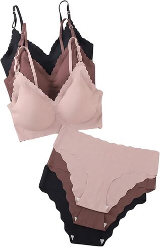 Verdusa Women's 6 Piece Scalloped Seamless No Show Bra and Panty Lingerie Sets in Kuwait