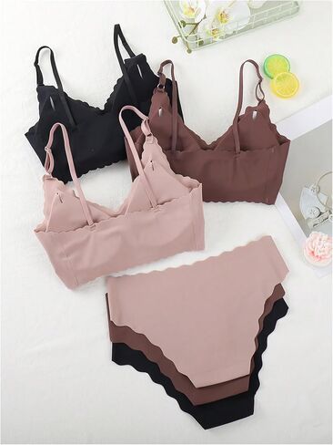Verdusa Women's 6 Piece Scalloped Seamless No Show Bra and Panty Lingerie Sets in Kuwait