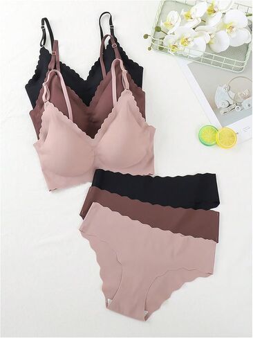 Verdusa Women's 6 Piece Scalloped Seamless No Show Bra and Panty Lingerie Sets in Kuwait