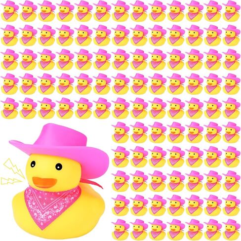 100 Sets Mini Rubber Duck in Bulk with Hat and Bandana Cute Cowboy Rubber Duckies Float Bath Toys for Baby Shower Birthday Swimming Party Supplies Summer Car Decoration in Saudi Arabia