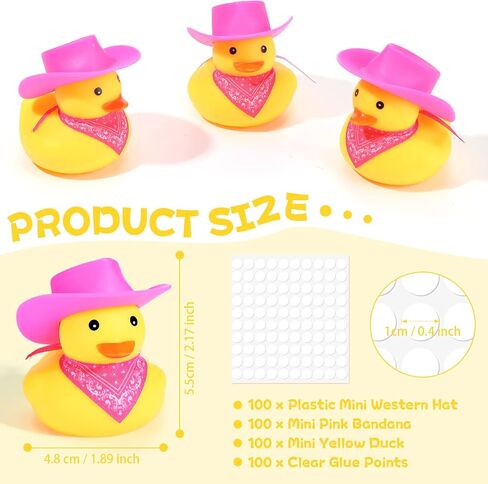 100 Sets Mini Rubber Duck in Bulk with Hat and Bandana Cute Cowboy Rubber Duckies Float Bath Toys for Baby Shower Birthday Swimming Party Supplies Summer Car Decoration in Saudi Arabia