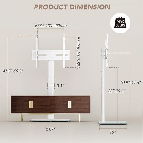 Universal Floor TV Stand with Mount 70 Degree Swivel 9 Level Height Adjustable and Space Saving Design for Most 27 to 60 inch LCD, LED OLED TVs, Perfect for Corner & Bedroom AX1006TB in Saudi Arabia