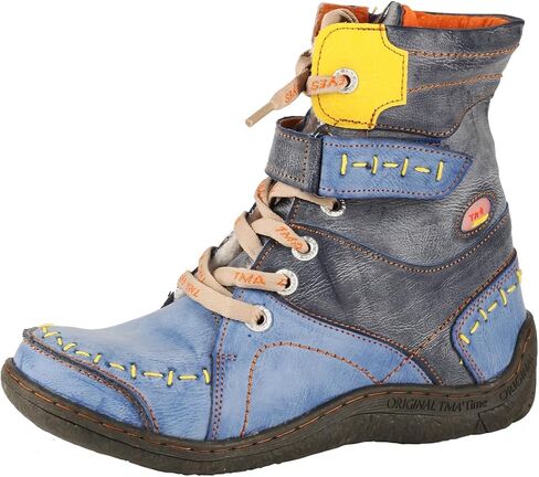 TMA EYES Women's lace-up leather casual ankle boots fashion non-slip and patchwork with handstitching upper Boots in Saudi Arabia