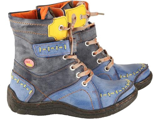 TMA EYES Women's lace-up leather casual ankle boots fashion non-slip and patchwork with handstitching upper Boots in Saudi Arabia
