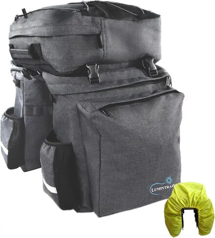 Lumintrail Bike 36L Double Panniers - حقائب سرج لحقائب الدراجة ذات الرف الخلفي مع شرائط عاكسة للسلامة، ومقبض للحمل - مثالية لتسوق البقالة، وسهولة التنقل ورحلات ركوب الدراجات الطويلة in Kuwait